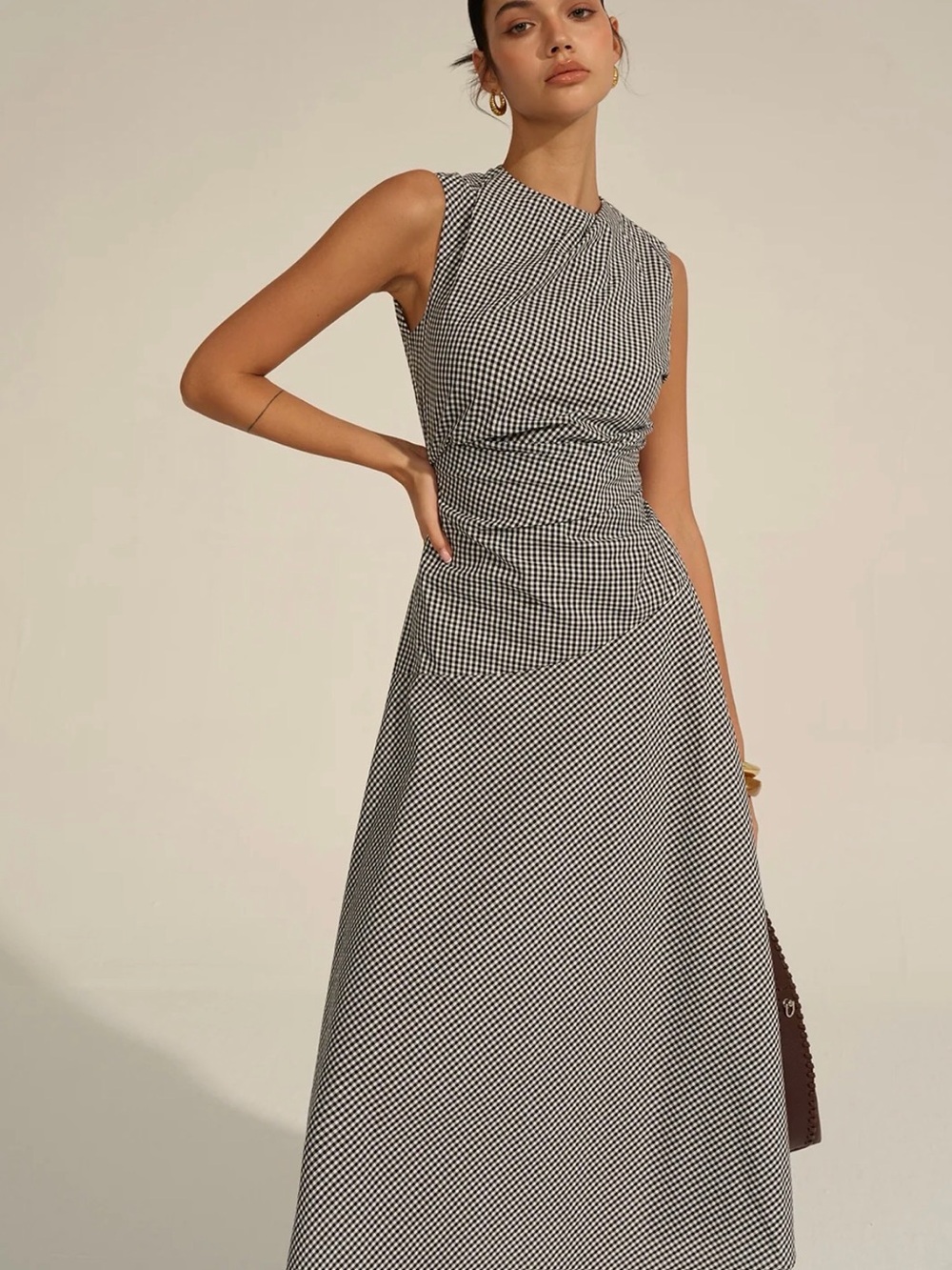 Commense Black & White Gingham Midi Dress - Picture 3 of 6